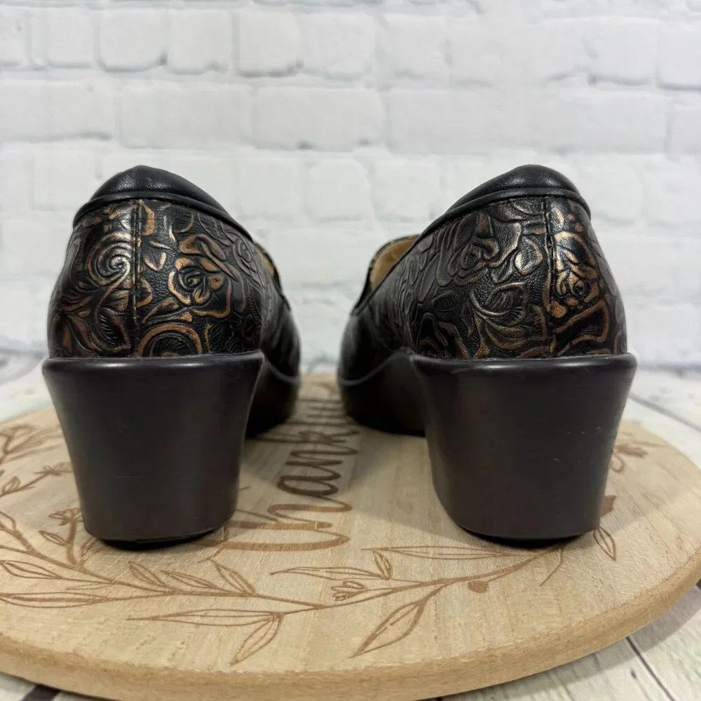 Alegria Emma Bar Womens 37 Bronze Bouquet Floral Comfort Platform Slip On Shoes